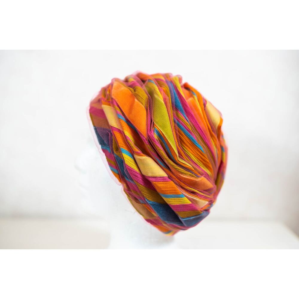 Vintage 60s Bright Colorful Christian Dior Hat, Turban Tulle Chapeaux Cloche - Picture 4 of 12